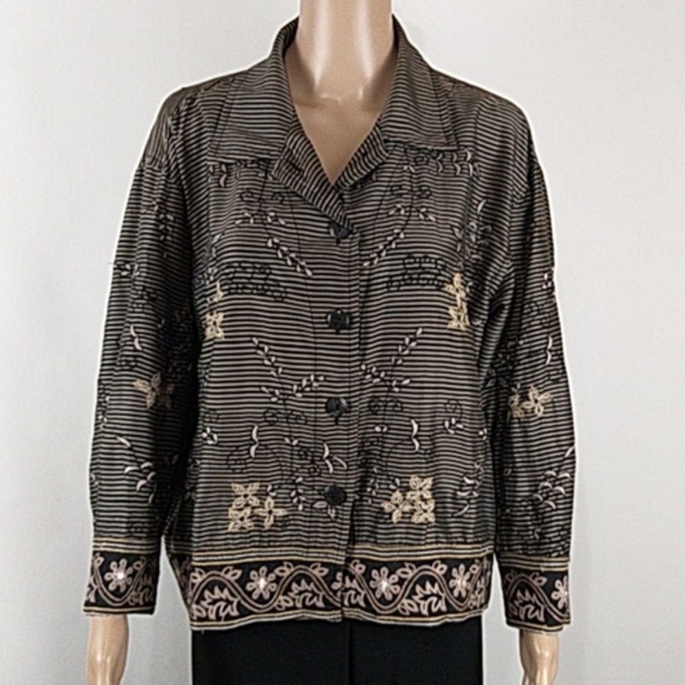 Chico's Designs | Silk Jacket Sz 3 Embroidered